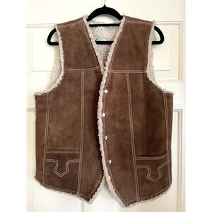 Light Brown Country Leather Vest Inner Whool UNISEX Cowboy Western UNISEX